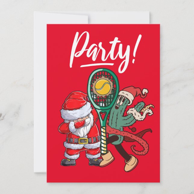 Tennis Christmas with Santa Claus Party Invitation (Front)