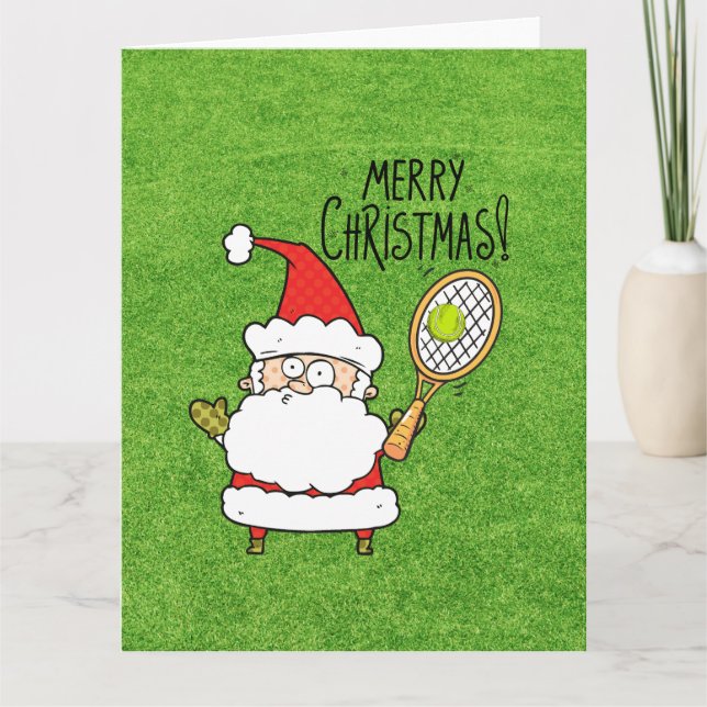 Tennis Christmas with Santa Claus playing ball  Card (Front)