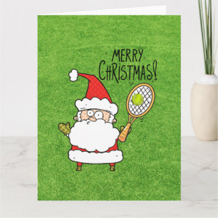 Tennis Christmas with Santa Claus playing ball Card