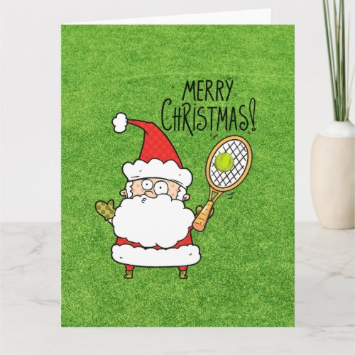 Tennis Christmas with Santa Claus playing ball  Card
