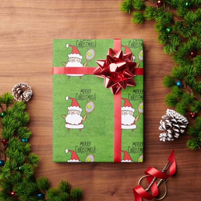 Tennis Christmas with Santa Claus playing ball Wrapping Paper (Holiday Gift)
