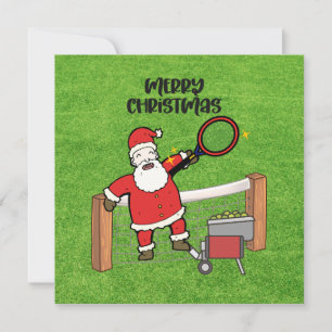 Tennis Christmas with Santa Claus playing balls Holiday Card