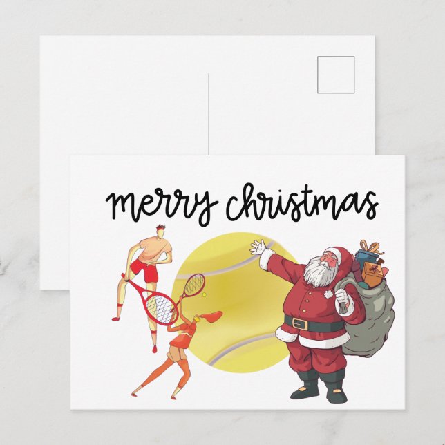 Tennis Christmas with Santa Claus  Postcard (Front/Back)