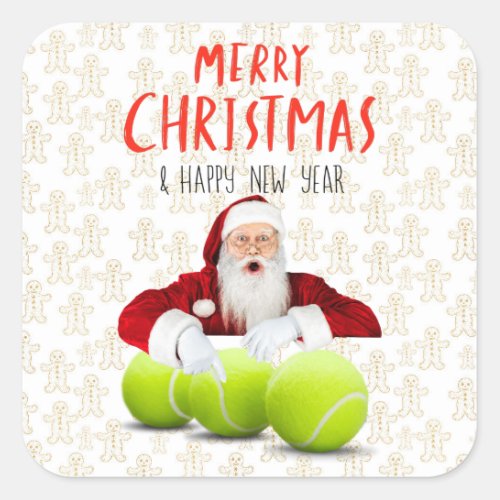 Tennis Christmas with Santa Claus    Square Sticker