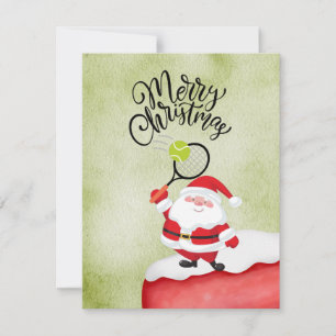 Tennis Christmas with Santa Claus watercolor Holiday Card