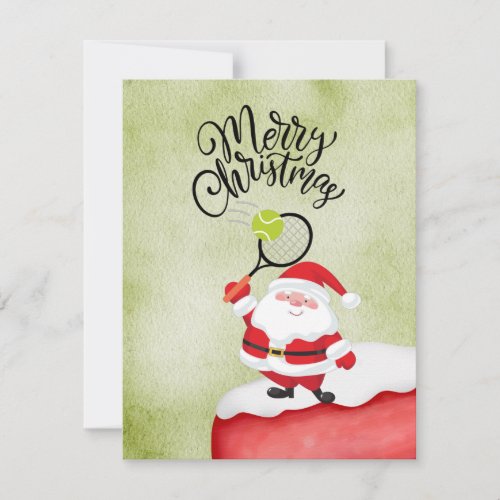 Tennis Christmas with Santa Claus  watercolor Holiday Card