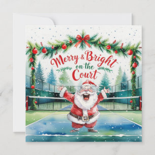 Tennis Christmas with Santa on the court Holiday Card