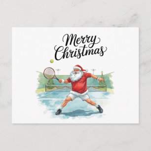 Tennis Christmas with Santa on the court Holiday Postcard
