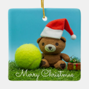 Tennis Christmas with teddy bear & gifts ornament
