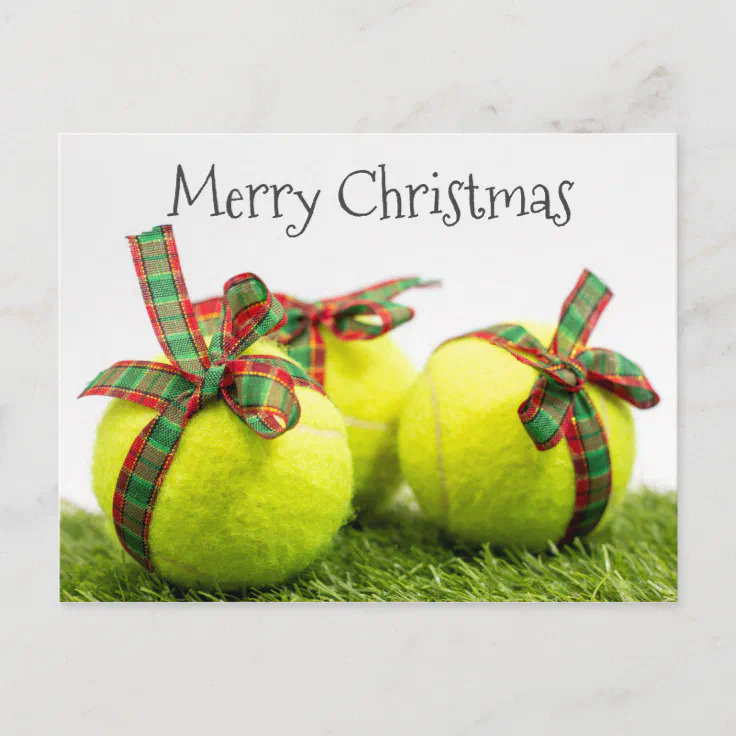 Tennis Christmas with Tennis ball and gifts Postcard | Zazzle