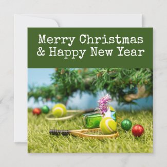 Tennis Christmas with tennis ball and ornaments Holiday Card