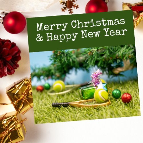 Tennis Christmas with tennis ball and ornaments Holiday Card