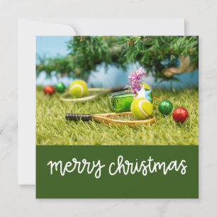 Tennis Christmas with tennis ball and ornaments Holiday Card