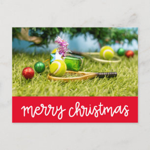 Tennis Christmas with tennis ball and ornaments Holiday Postcard