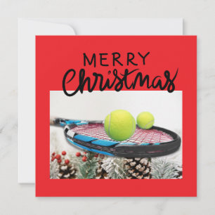 Tennis Christmas with tennis ball and racket Holiday Card