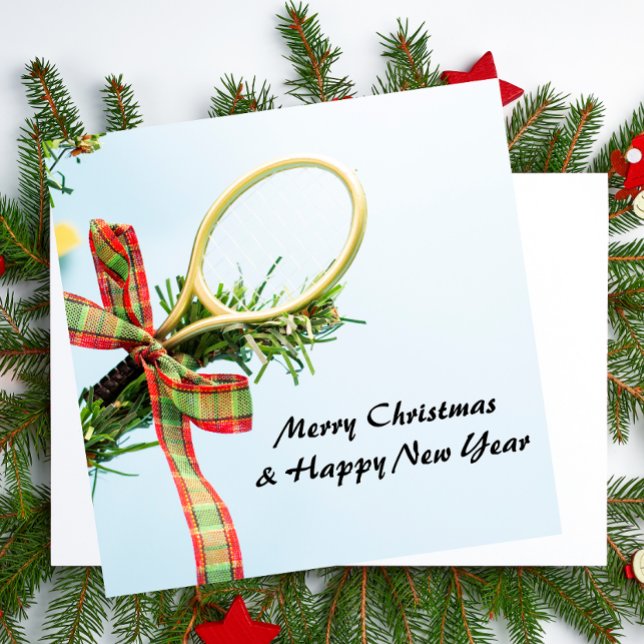Tennis Christmas with tennis ball and racket Holiday Card (Creator Uploaded)