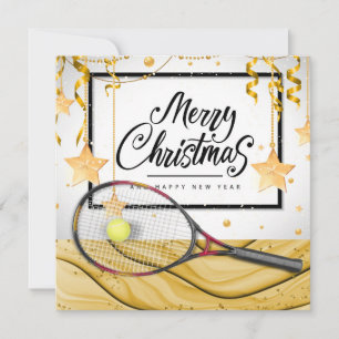 Tennis Christmas with tennis ball and racket Holiday Card