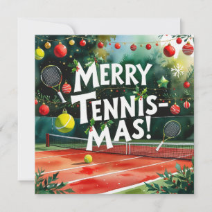 Tennis Christmas with tennis ball and racket Holiday Card