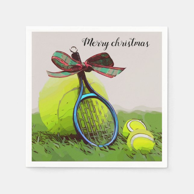 Tennis Christmas with tennis ball and racket Napkins (Front)