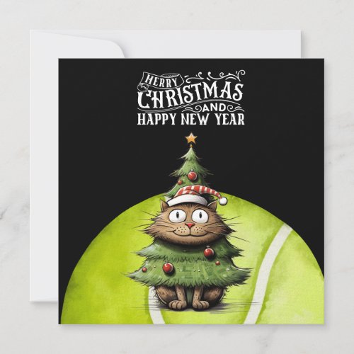 Tennis Christmas with tennis ball and Santa cat Holiday Card