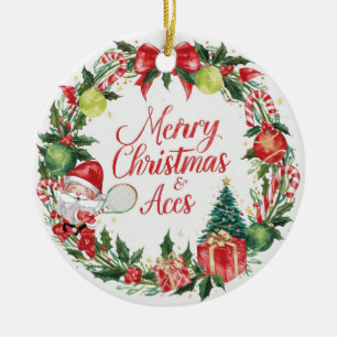Tennis Christmas with tennis ball and Santa Ceramic Ornament