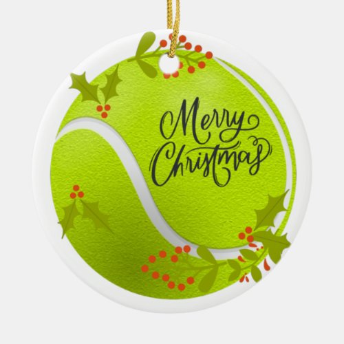 Tennis Christmas with tennis ball and Santa   Ceramic Ornament