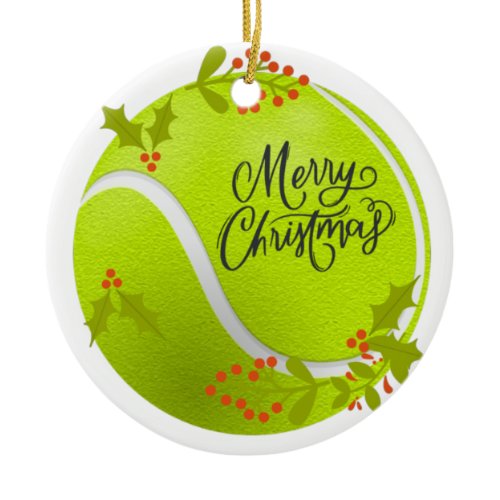 Tennis Christmas with tennis ball and Santa   Ceramic Ornament