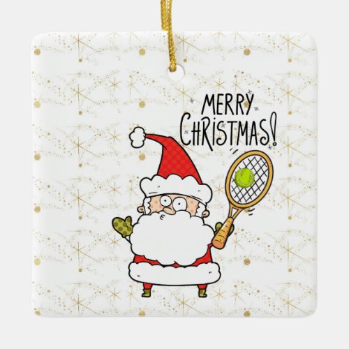 Tennis Christmas with tennis ball and Santa Claus  Ceramic Ornament