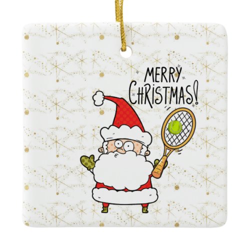 Tennis Christmas with tennis ball and Santa Claus  Ceramic Ornament