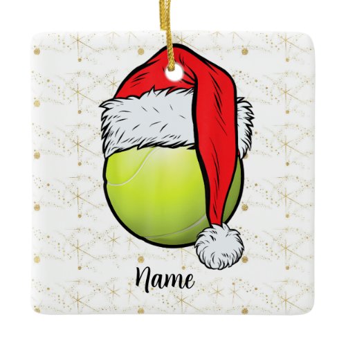 Tennis Christmas with tennis ball and Santa Claus  Ceramic Ornament