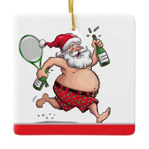 Tennis Christmas with tennis ball and Santa Claus  Ceramic Ornament
