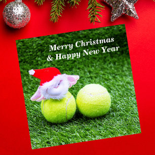 Tennis Christmas with tennis ball and Santa Claus Holiday Card