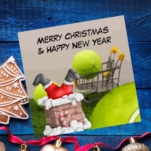Tennis Christmas with tennis ball and Santa Claus Holiday Card