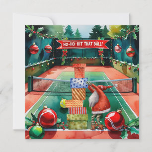 Tennis Christmas with tennis ball and Santa Claus Holiday Card