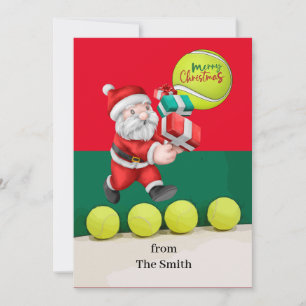 Tennis Christmas with tennis ball and Santa Claus Holiday Card