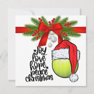 Tennis Christmas with tennis ball and Santa hat H Holiday Card