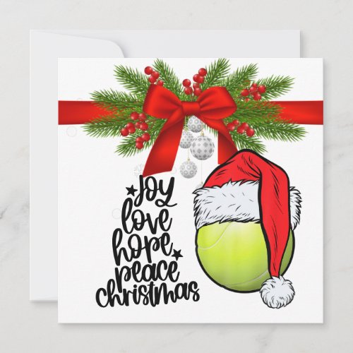 Tennis Christmas with tennis ball and Santa hat  H Holiday Card