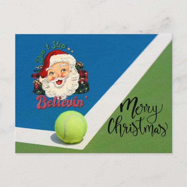 Tennis Christmas with tennis ball and Santa hat Ho Postcard (Front)
