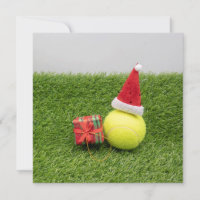 Tennis Christmas with tennis ball and Santa hat Holiday Card