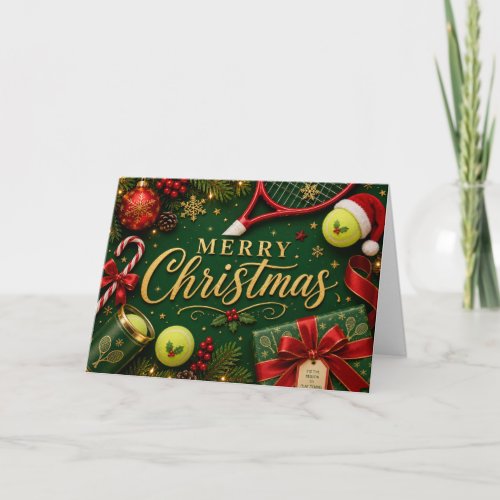 Tennis Christmas with tennis ball and Santa hat  Holiday Card