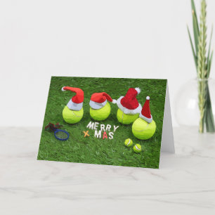 Tennis Christmas with tennis ball and Santa hat Holiday Card