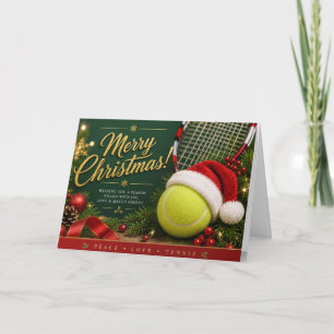 Tennis Christmas with tennis ball and Santa hat Holiday Card
