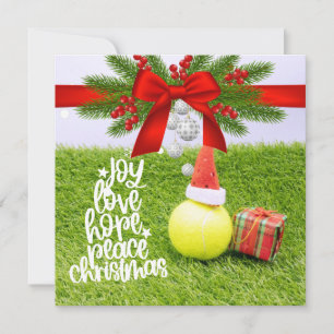 Tennis Christmas with tennis ball and Santa hat Holiday Card