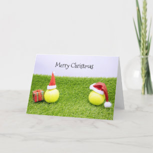 Tennis Christmas with tennis ball and Santa hat Holiday Card