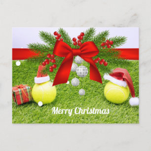 Tennis Christmas with tennis ball and Santa hat Holiday Postcard