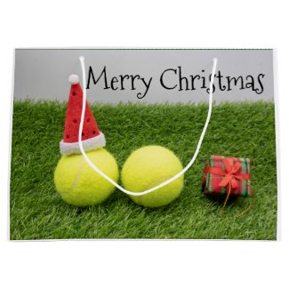 Tennis Christmas with tennis ball and Santa hat Large Gift Bag