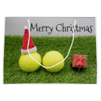 Tennis Christmas with tennis ball and Santa hat Large Gift Bag