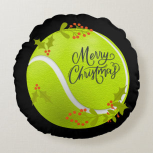 Tennis Christmas with tennis ball and Santa   Round Pillow