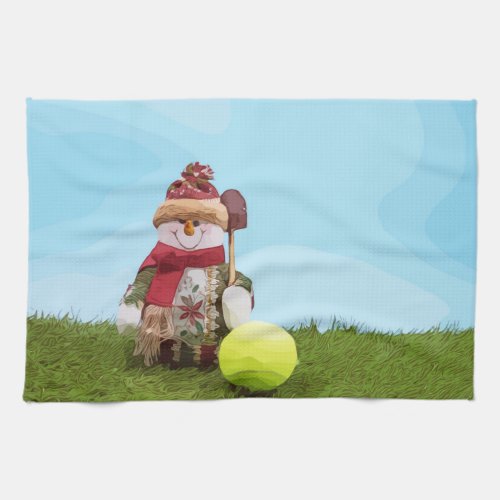 Tennis Christmas with tennis ball and Snowman Kitchen Towel