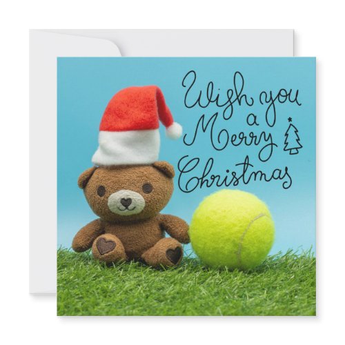 Tennis Christmas with tennis ball and Teddy Santa  Holiday Card